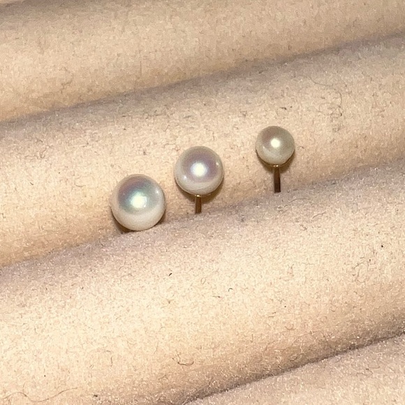 (3) Pearl 14k Gold Strand Vintage Stud Earring Set - Picture 5 of 9